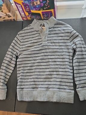 Cherokee Gray Striped Button-Neck Pea Coat